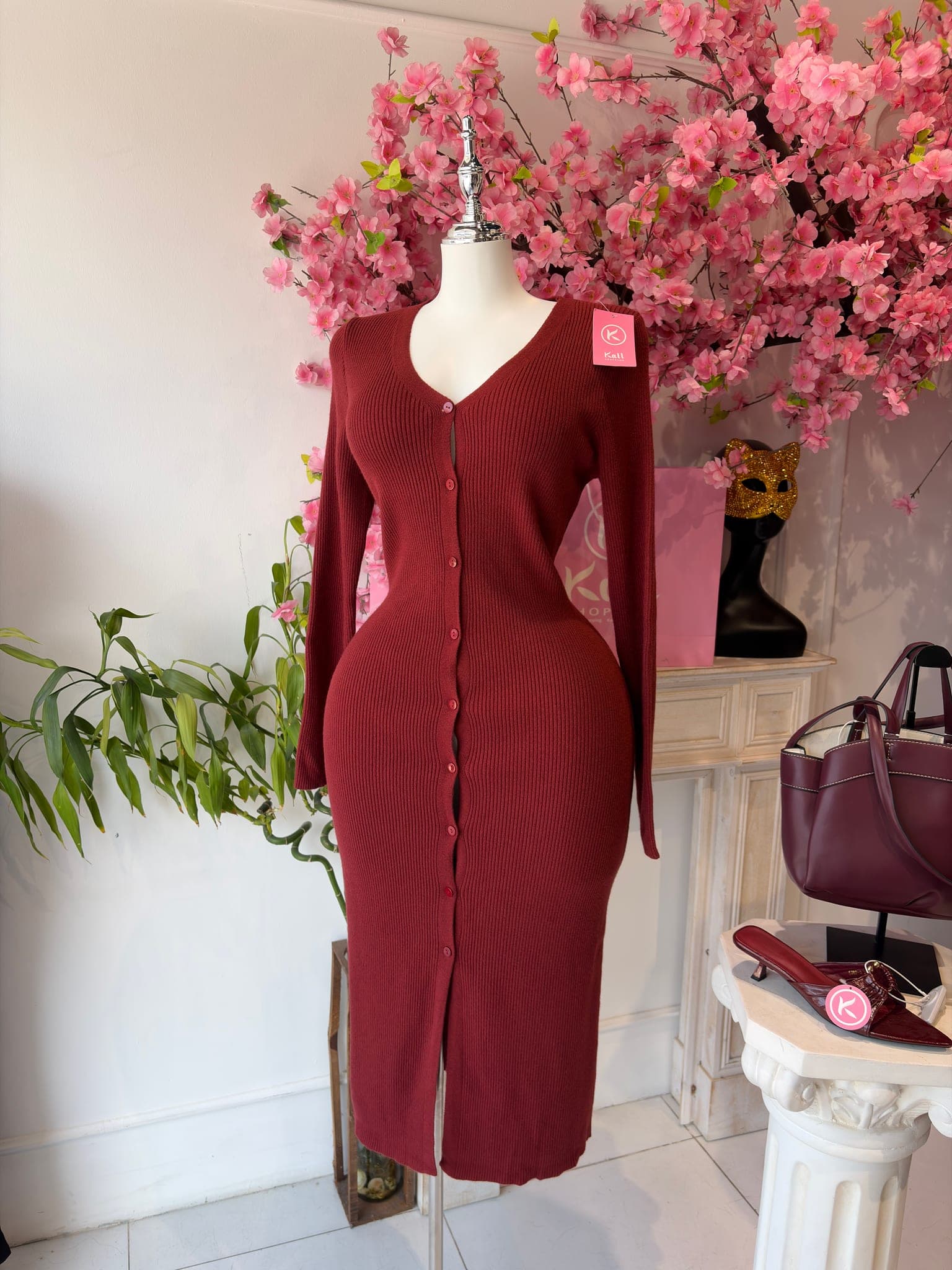 Ribbed Knit Button Down Dress