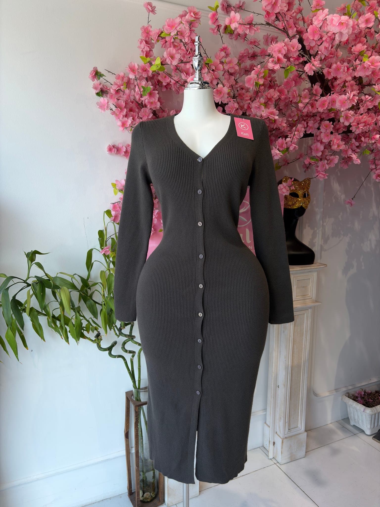 Ribbed Knit Button Down Dress – image 2