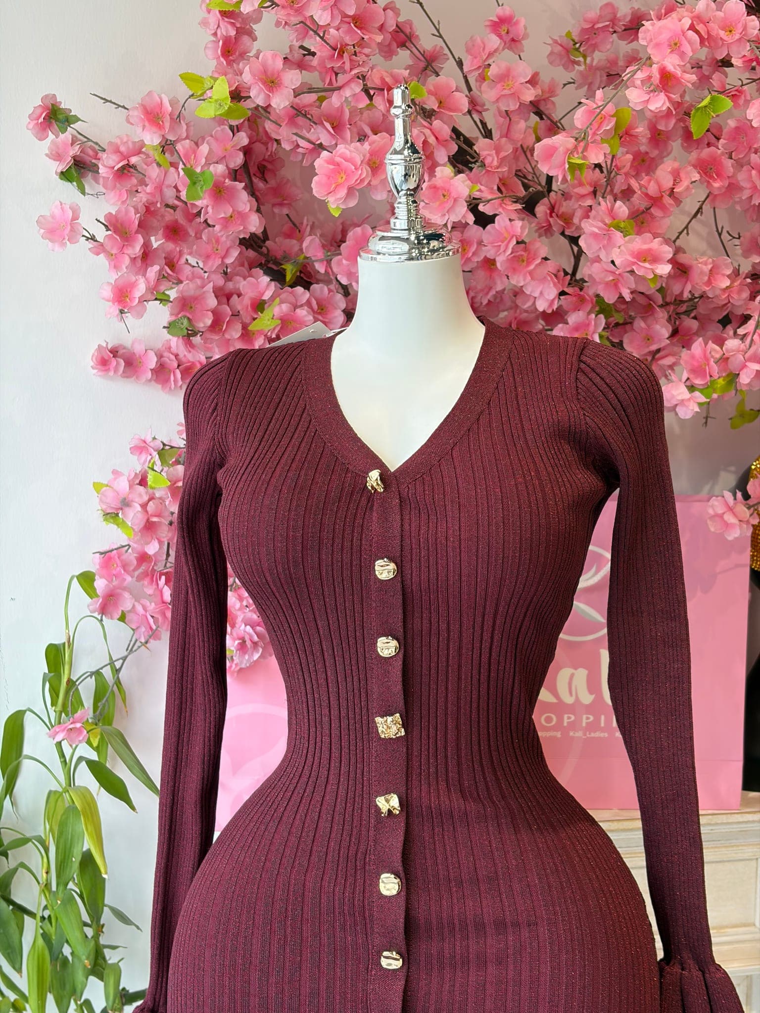Ribbed Knit Button Front Dress – image 2