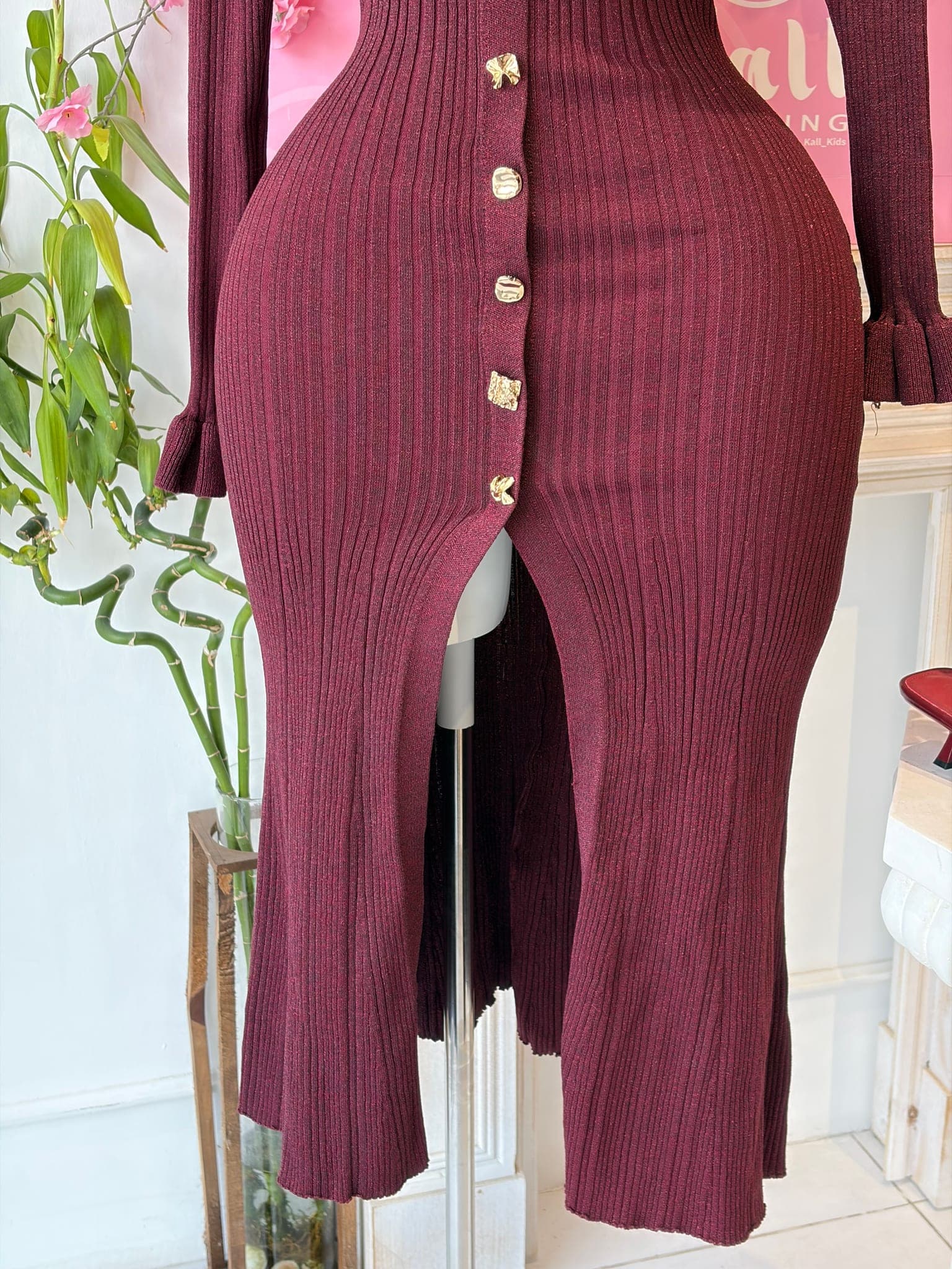 Ribbed Knit Button Front Dress – image 3