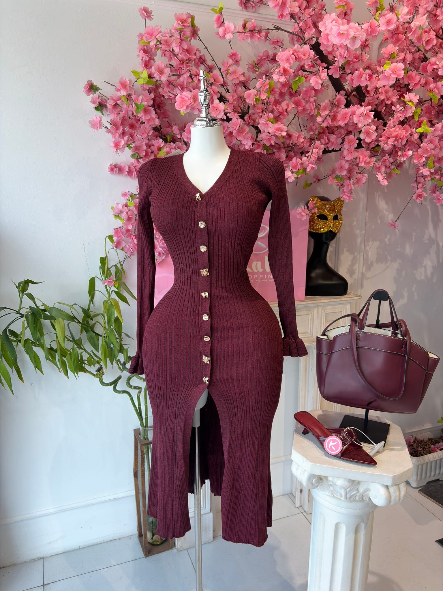 Ribbed Knit Button Front Dress