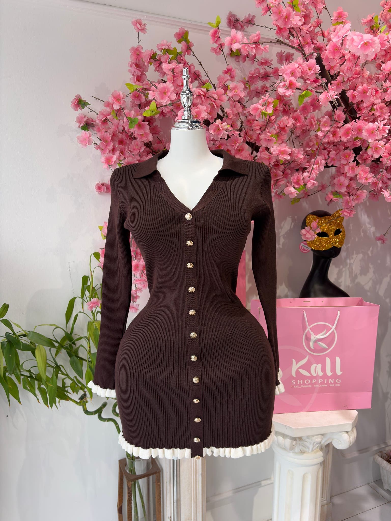 Ribbed Knit Button Down Mini Dress