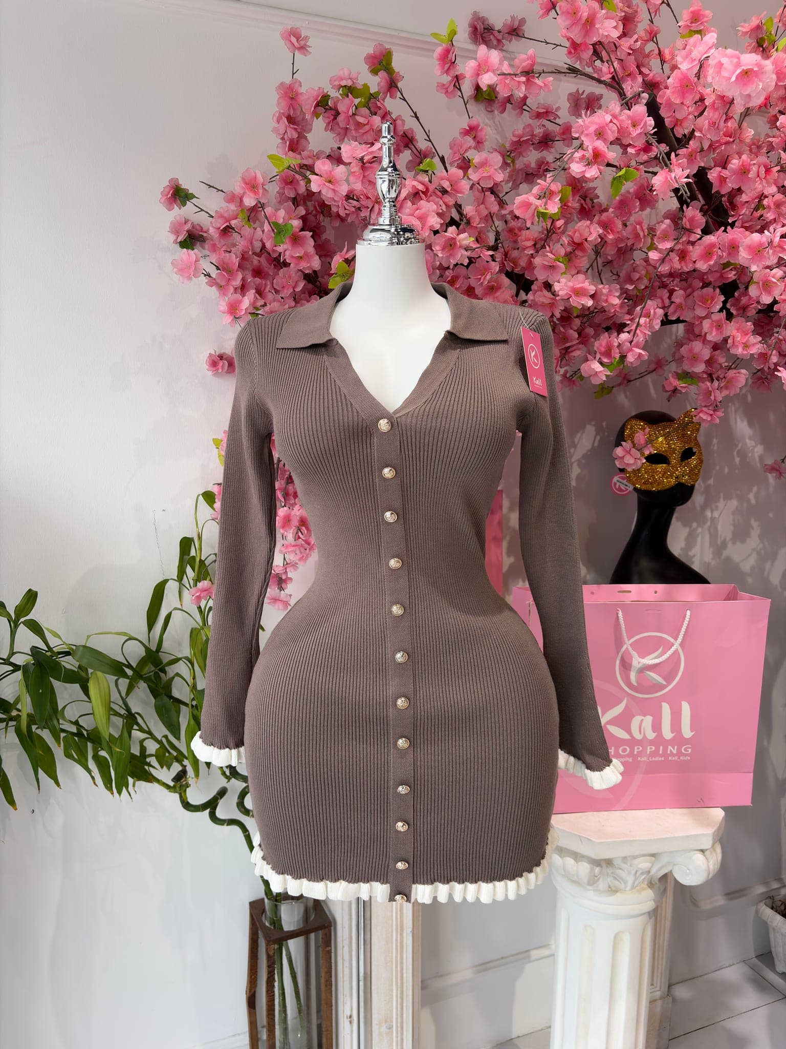 Ribbed Knit Button Down Mini Dress – image 2