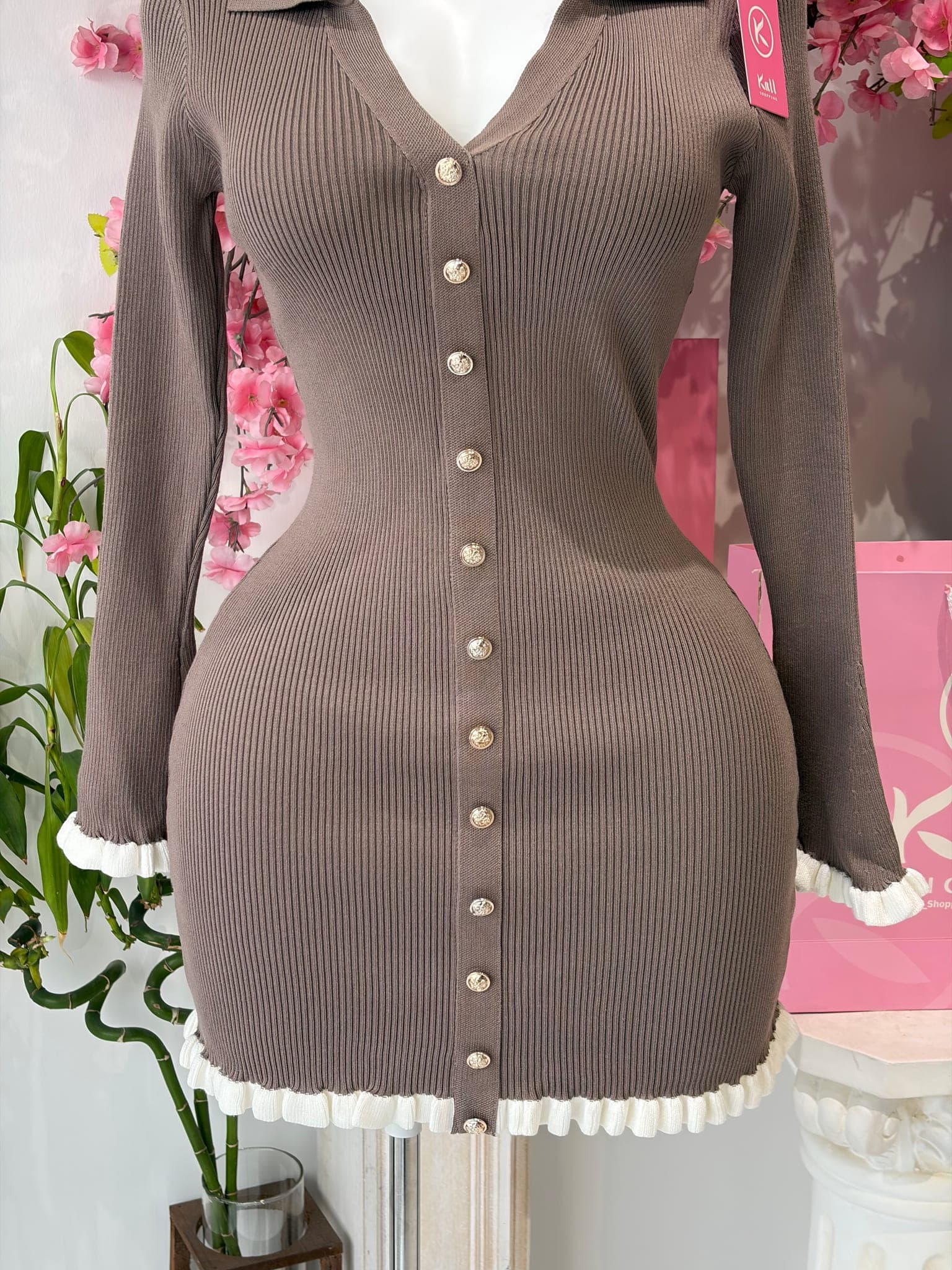 Ribbed Knit Button Down Mini Dress – image 9