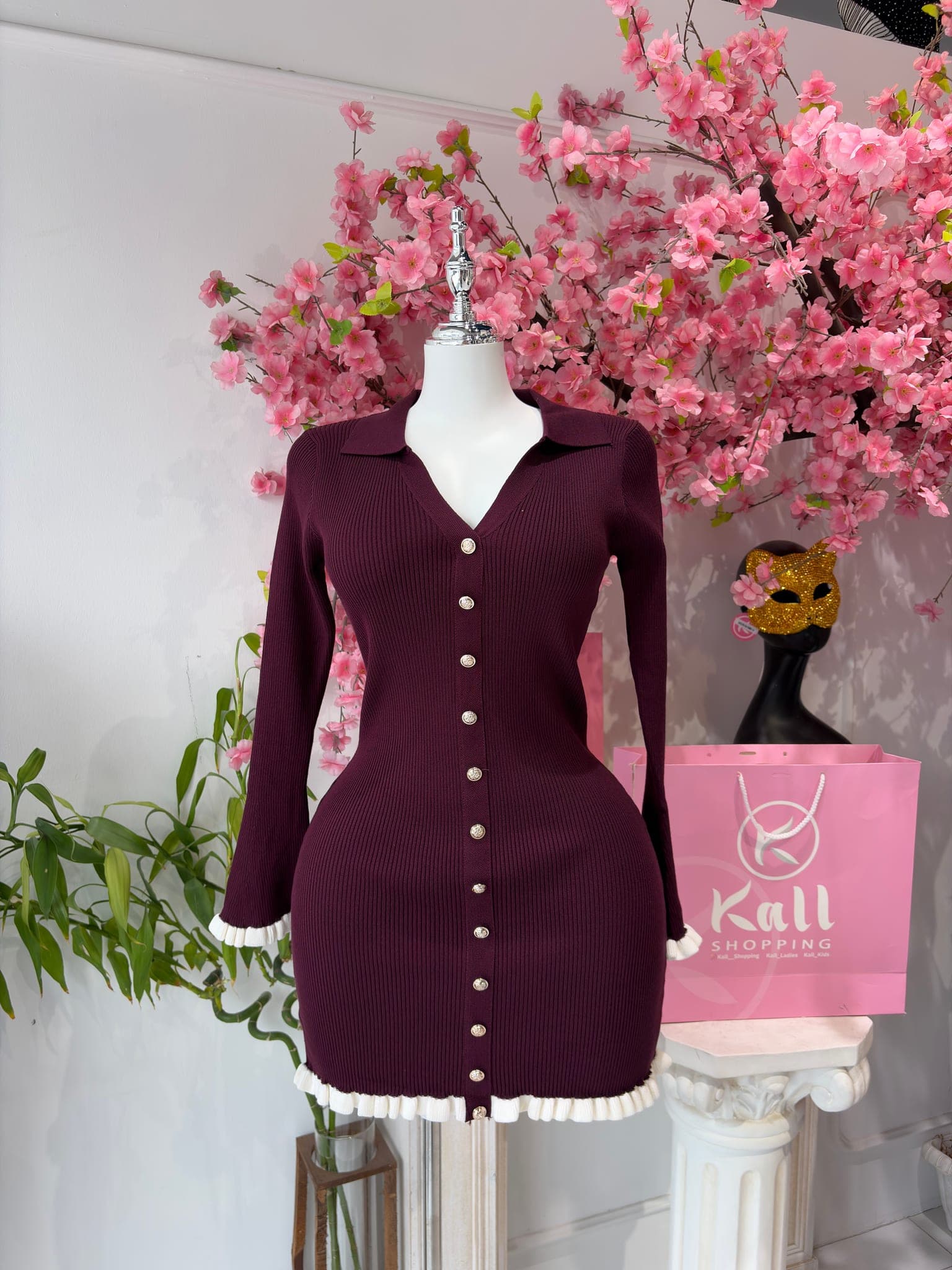 Ribbed Knit Button Down Mini Dress – image 3