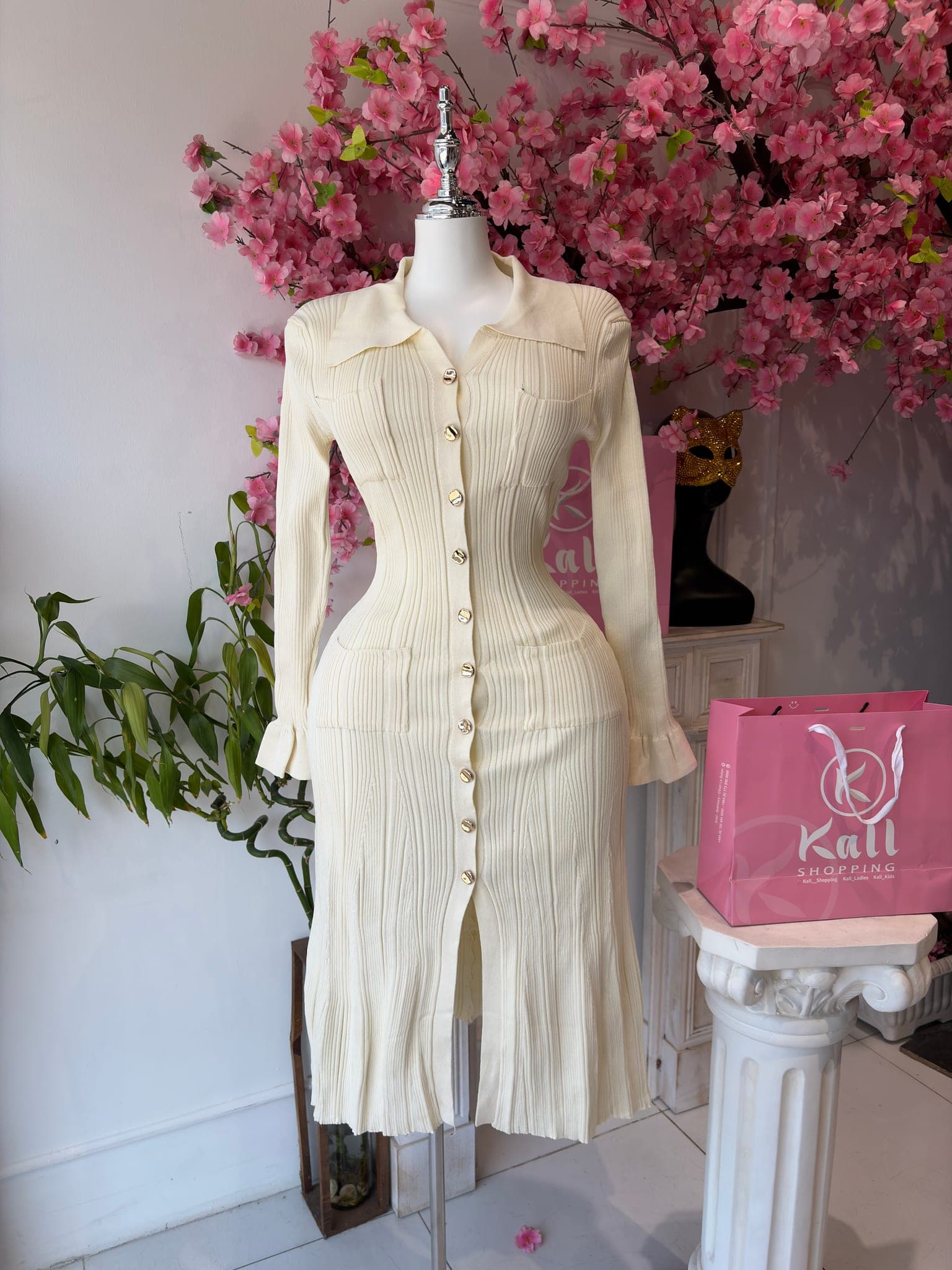 Ribbed Knit Button Down Dress – image 3