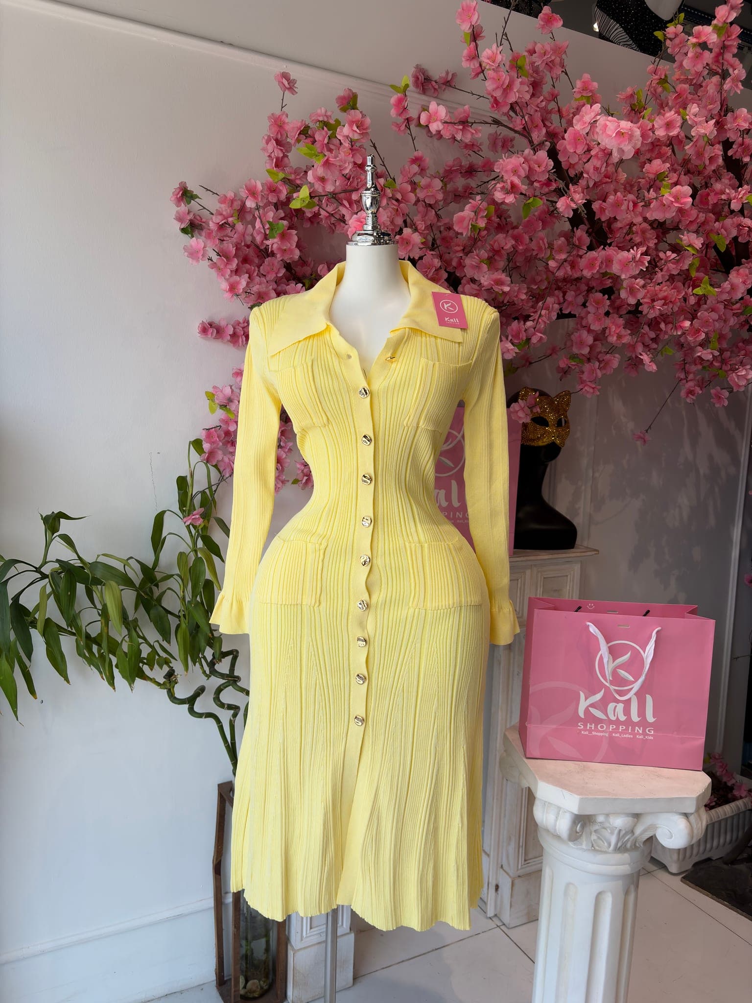 Ribbed Knit Button Down Dress