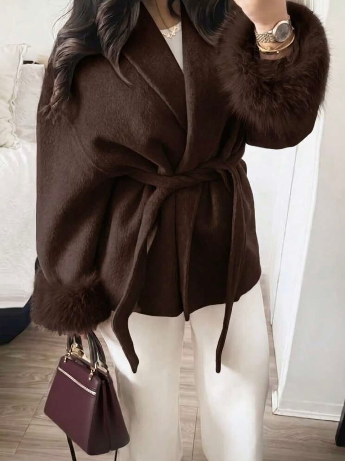 Faux Fur Trim Wrap Jacket – image 2