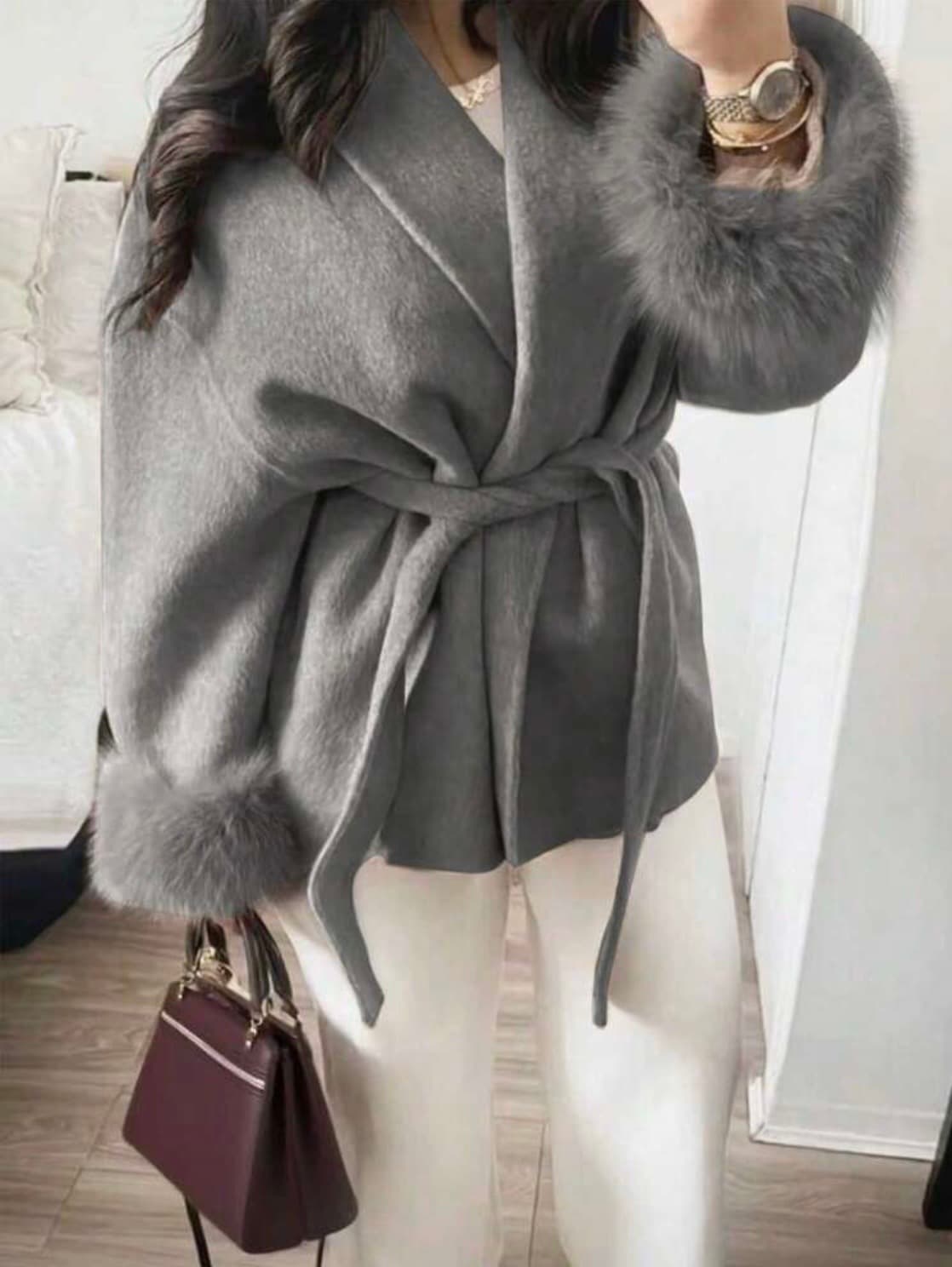 Faux Fur Trim Wrap Jacket – image 3