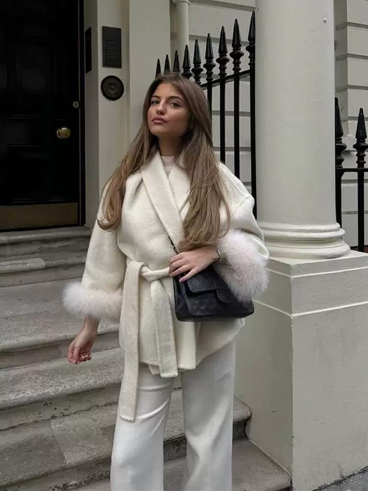 Faux Fur Trim Wrap Jacket