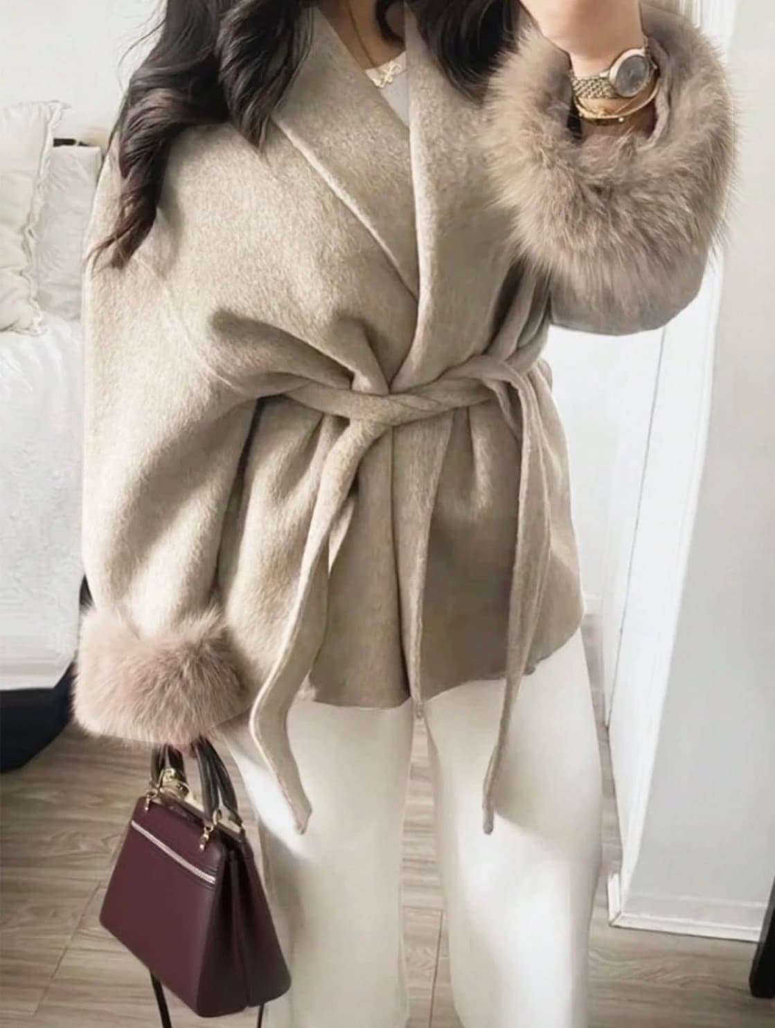 Faux Fur Trim Wrap Jacket – image 4