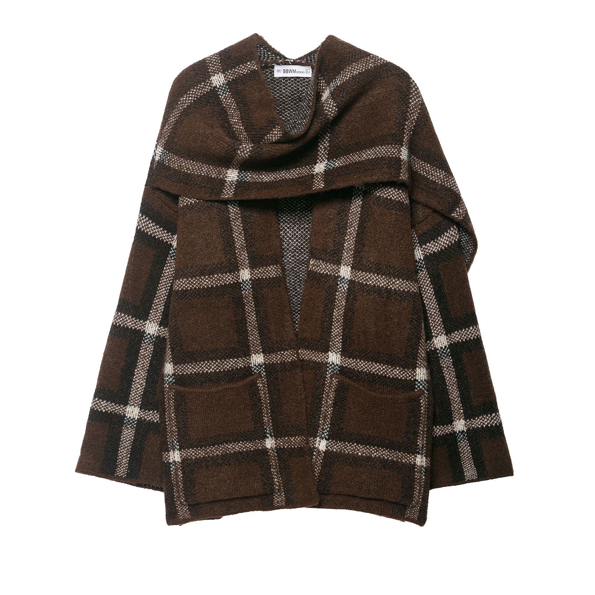 Plaid Knit Open Cardigan