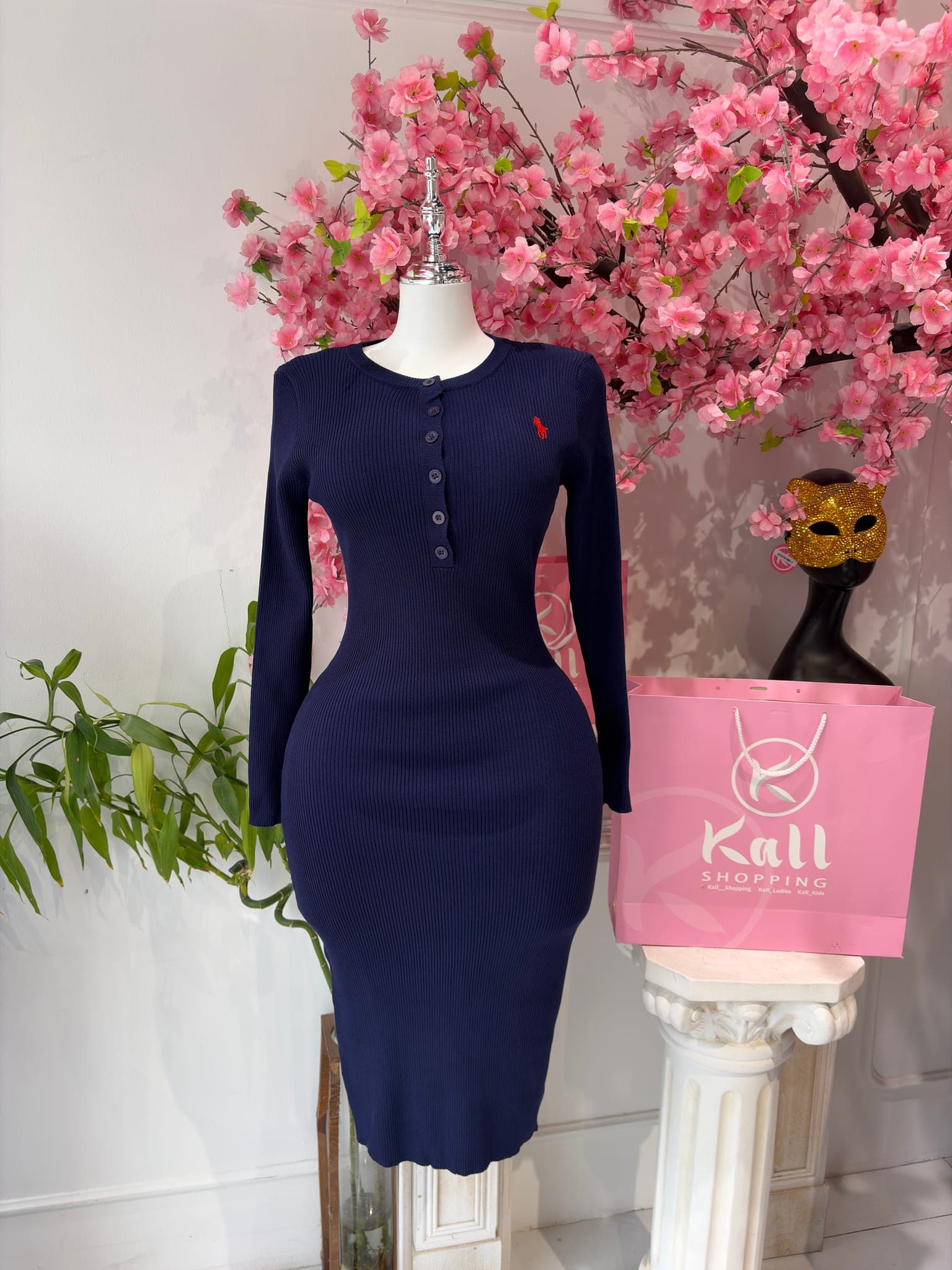 Ribbed Button Front Midi Dress