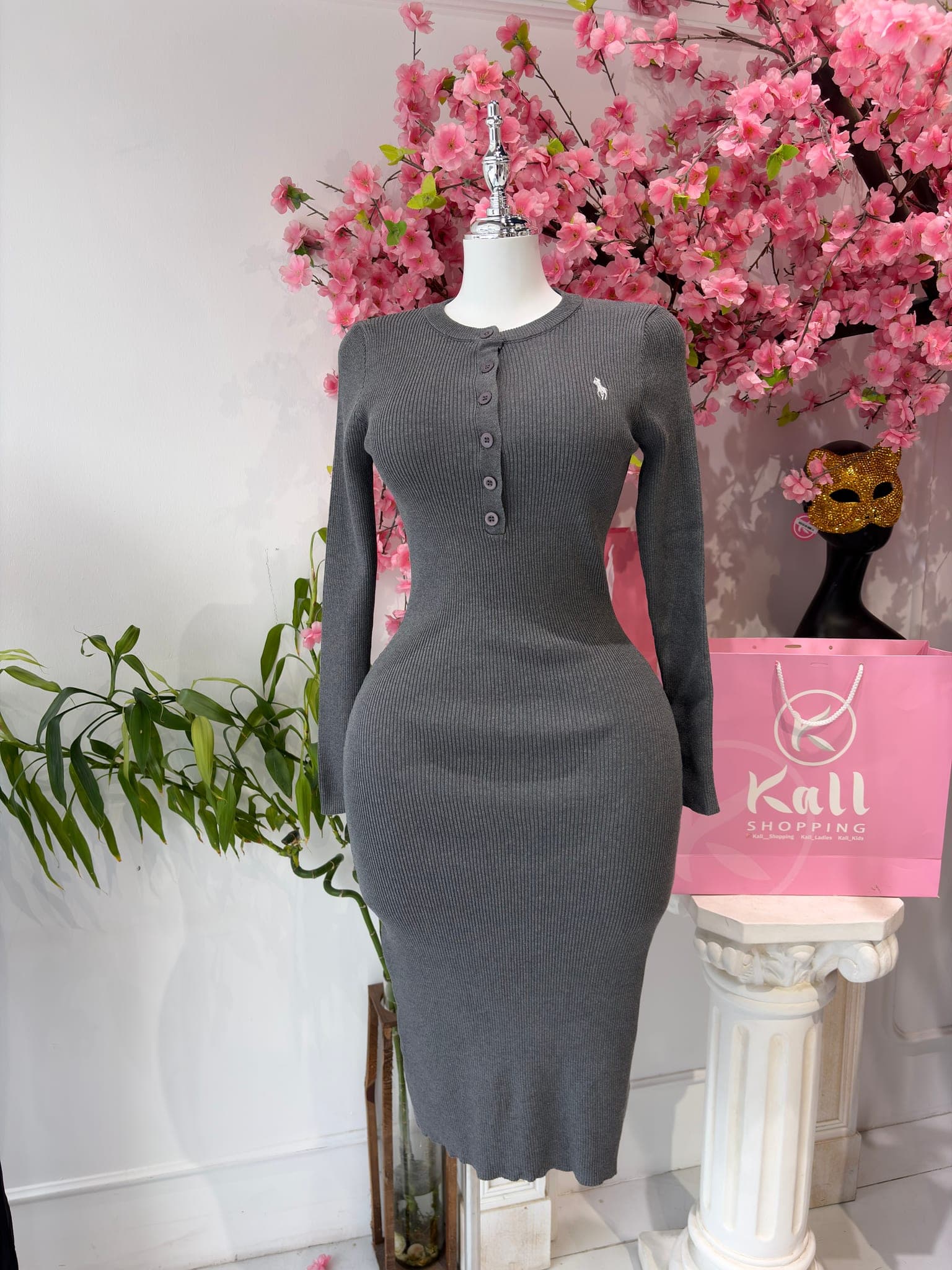 Ribbed Button Front Midi Dress – image 2