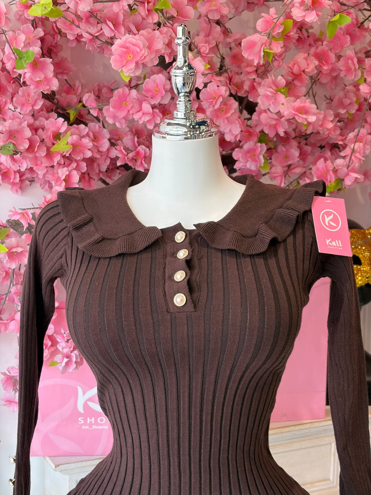 Ribbed Knit Ruffle Hem Dress – image 3