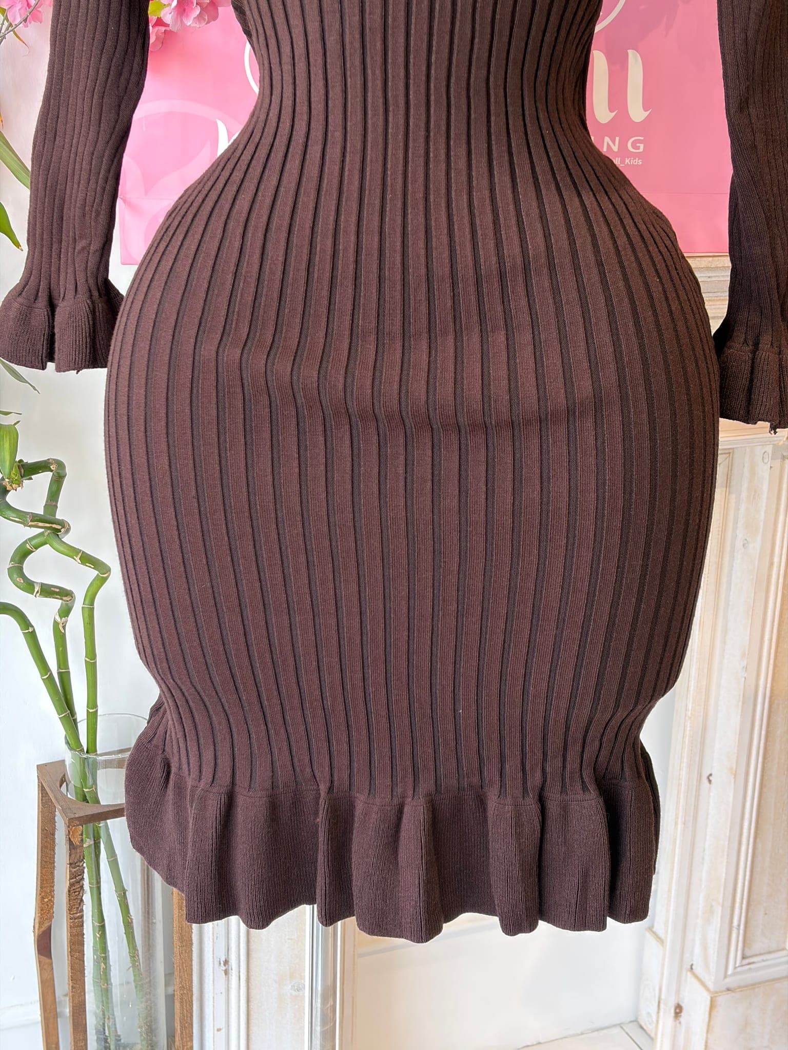 Ribbed Knit Ruffle Hem Dress – image 6
