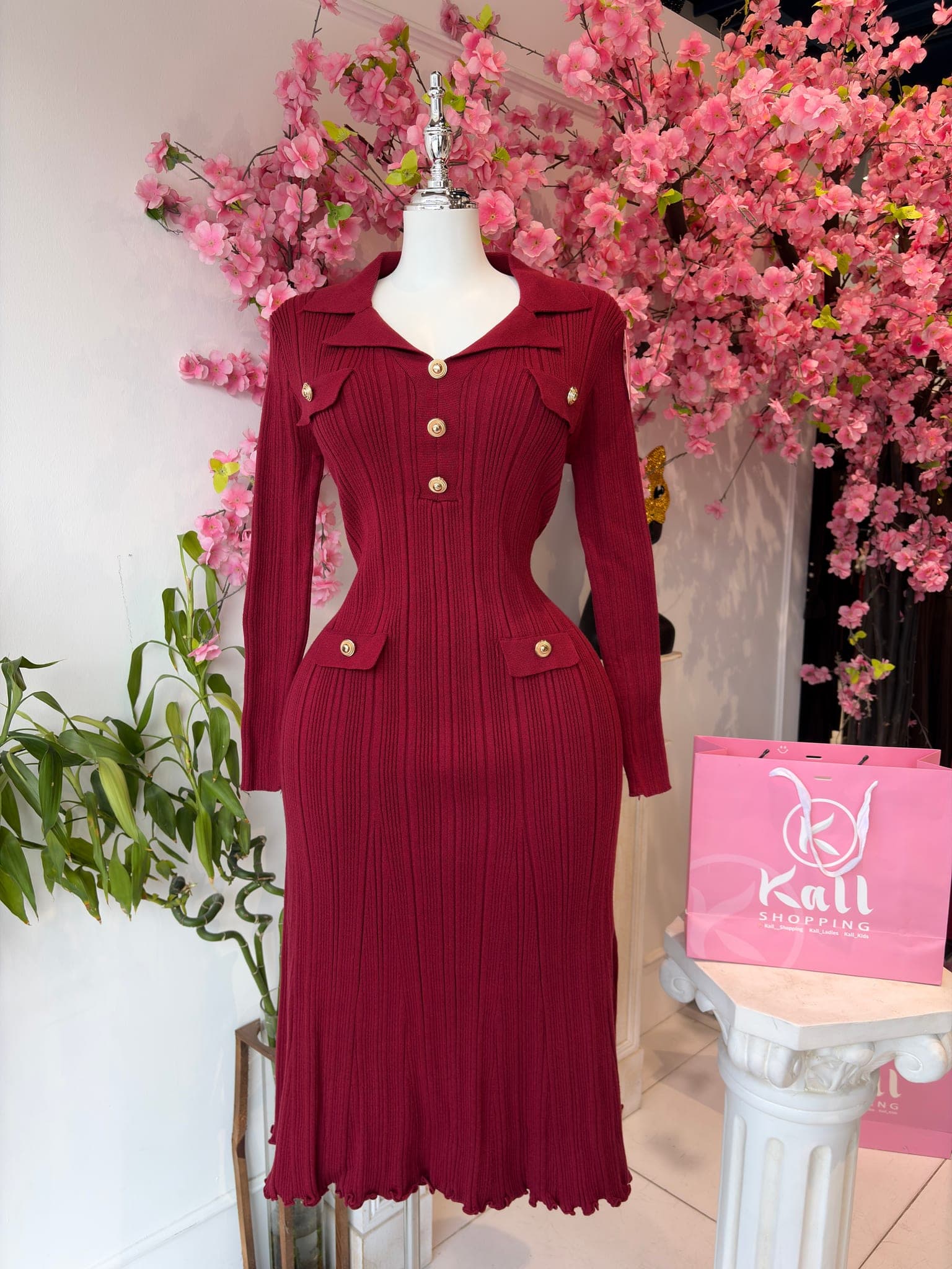 Ribbed Knit Button Down Dress