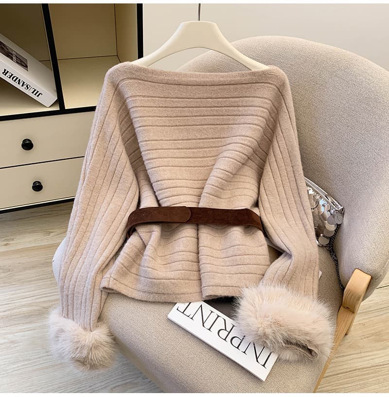 Ribbed Knit Sweater With Faux Fur – image 5