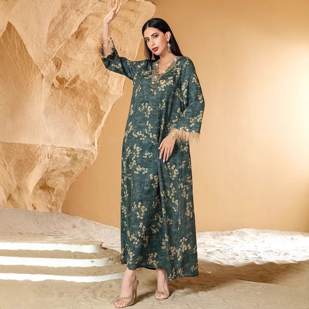 قفطان مزين بطبعة زهور – صورة 4