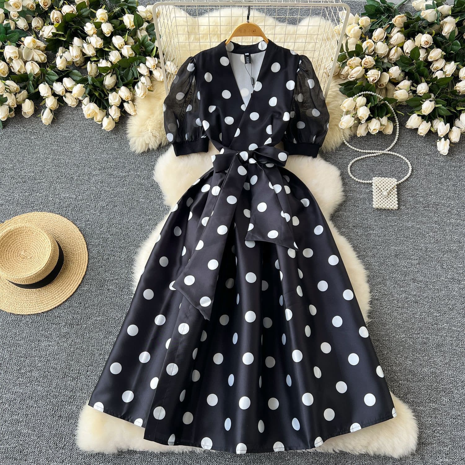 Polka Dot Wrap Midi Dress