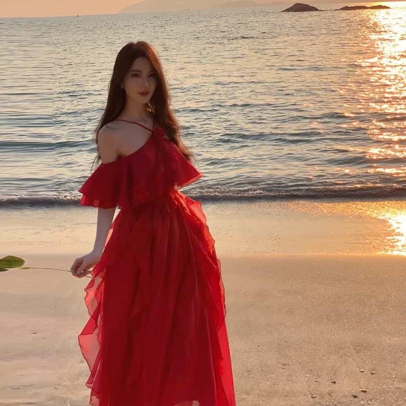 فستان ماكسي شيفون بكشكشة رومانسي – صورة 4