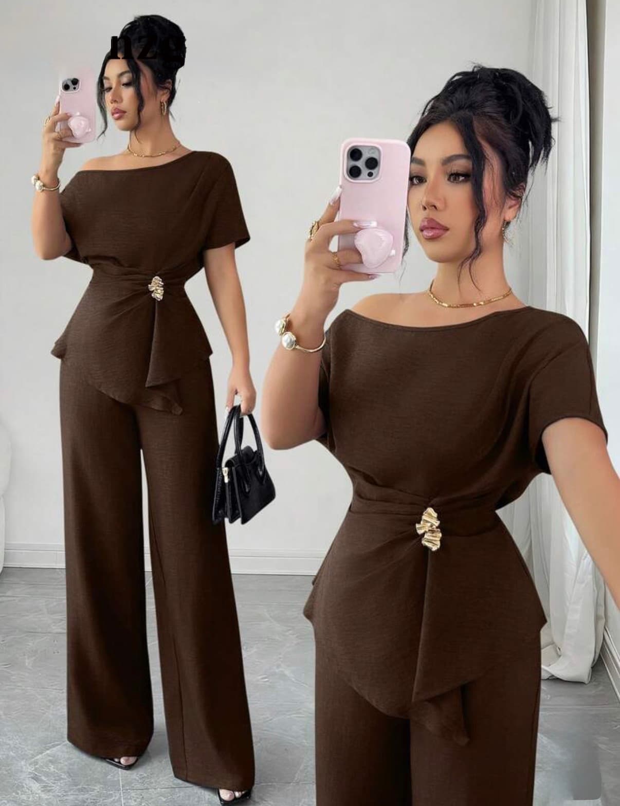 طقم بنطال أنيق بتصميم بيبلوم غير متماثلة