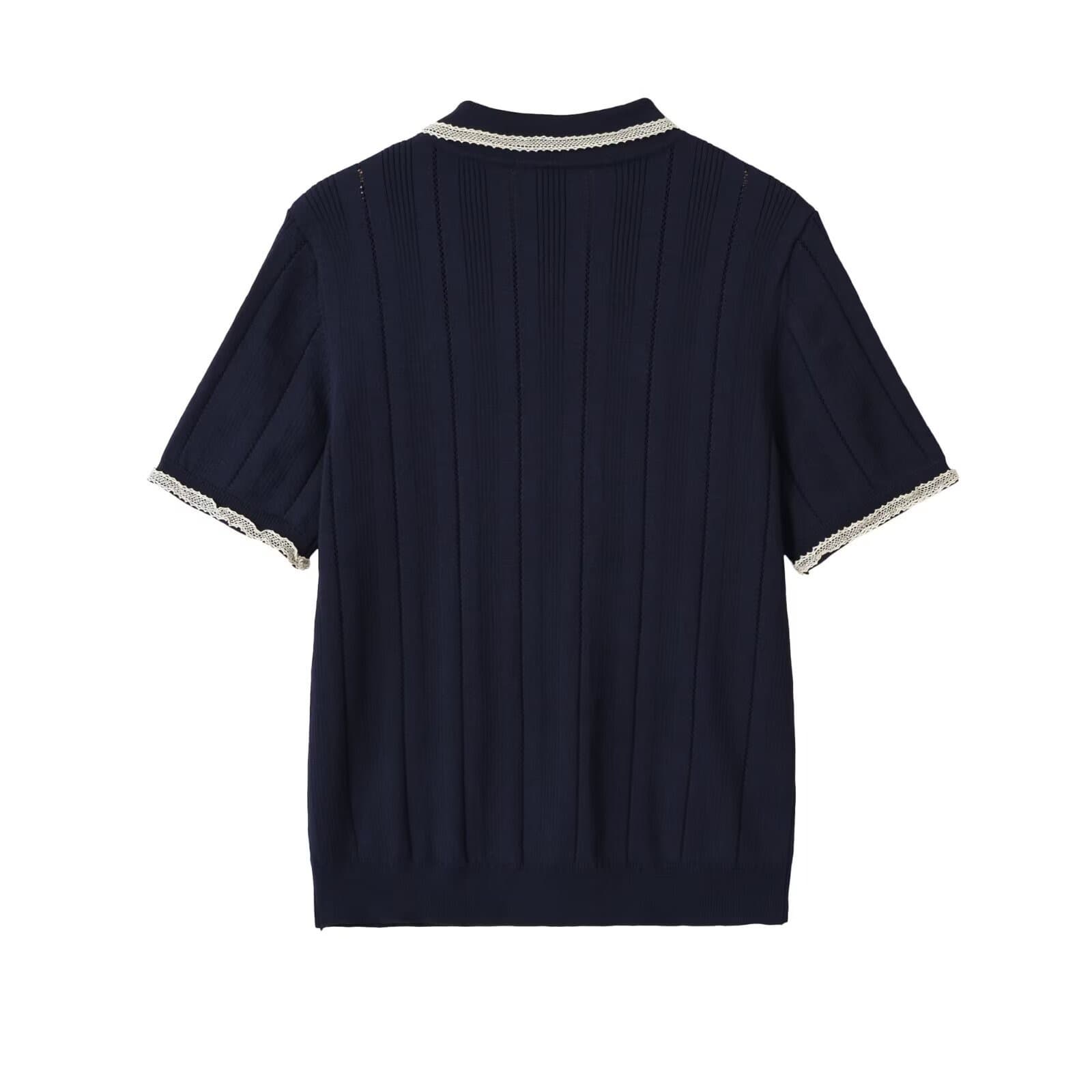 تيشيرت بولو محبوك بحواف دانتيل – صورة 2