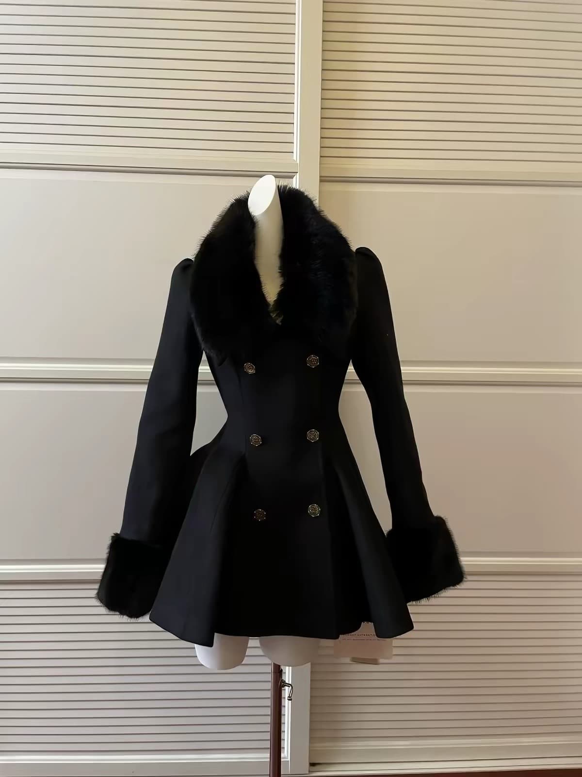 Faux Fur Trim Peplum Coat – image 2