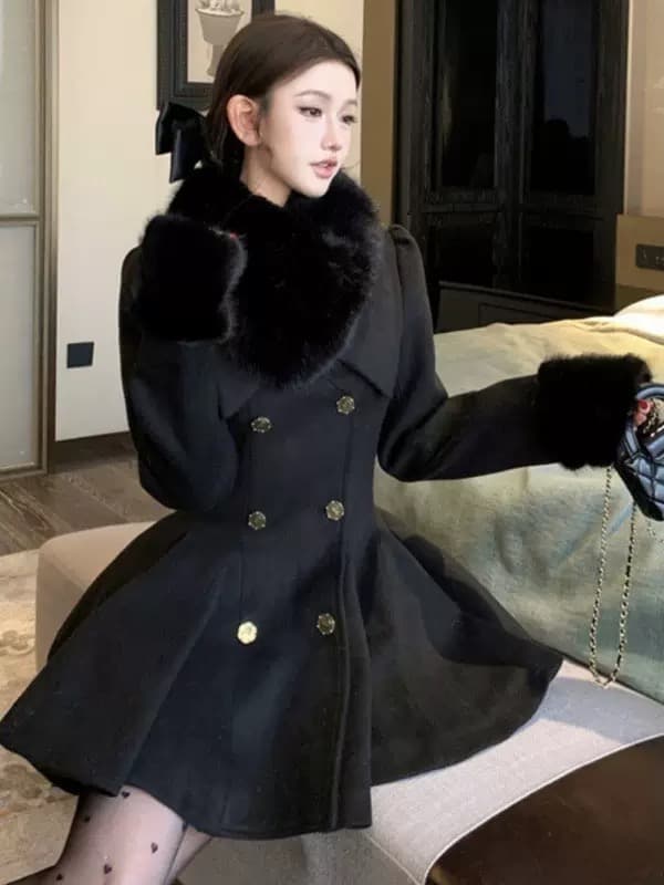Faux Fur Trim Peplum Coat