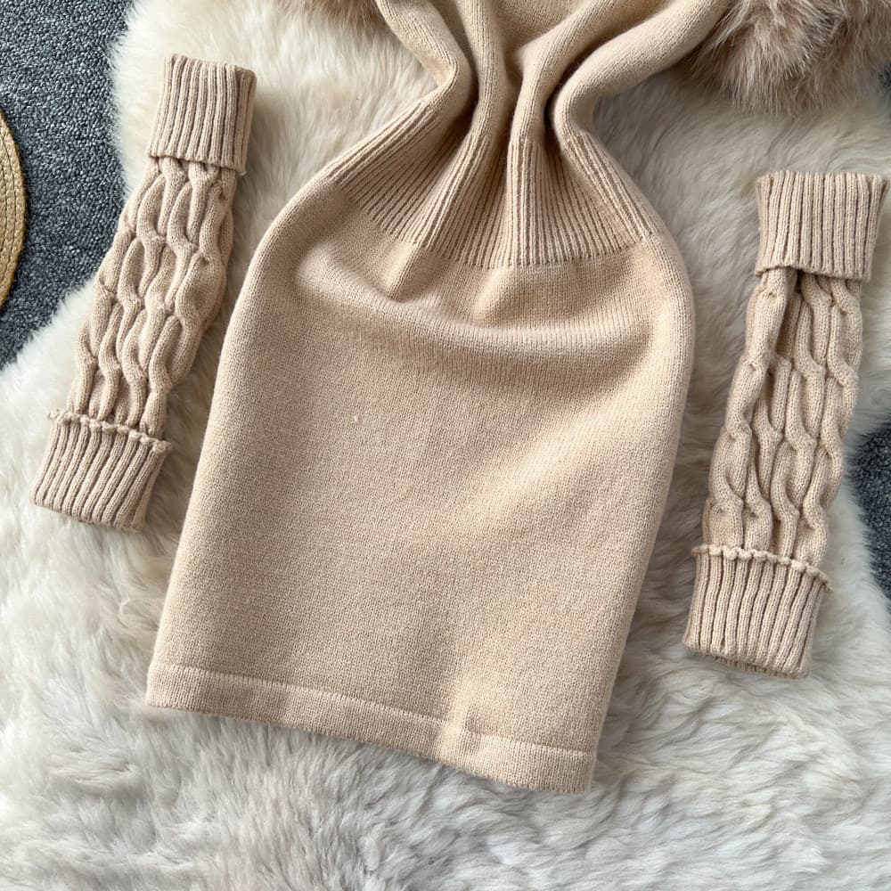Faux Fur Trim Knit Dress – image 3