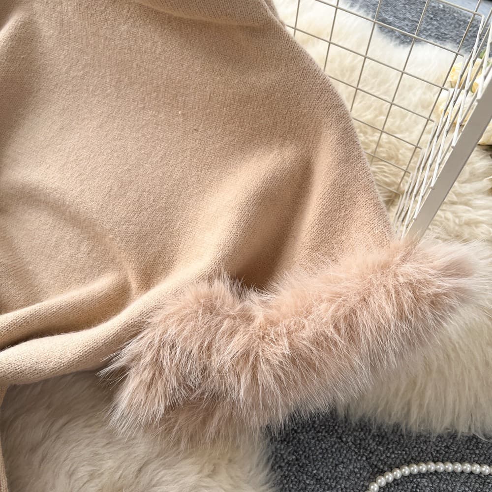 Faux Fur Trim Knit Dress – image 7