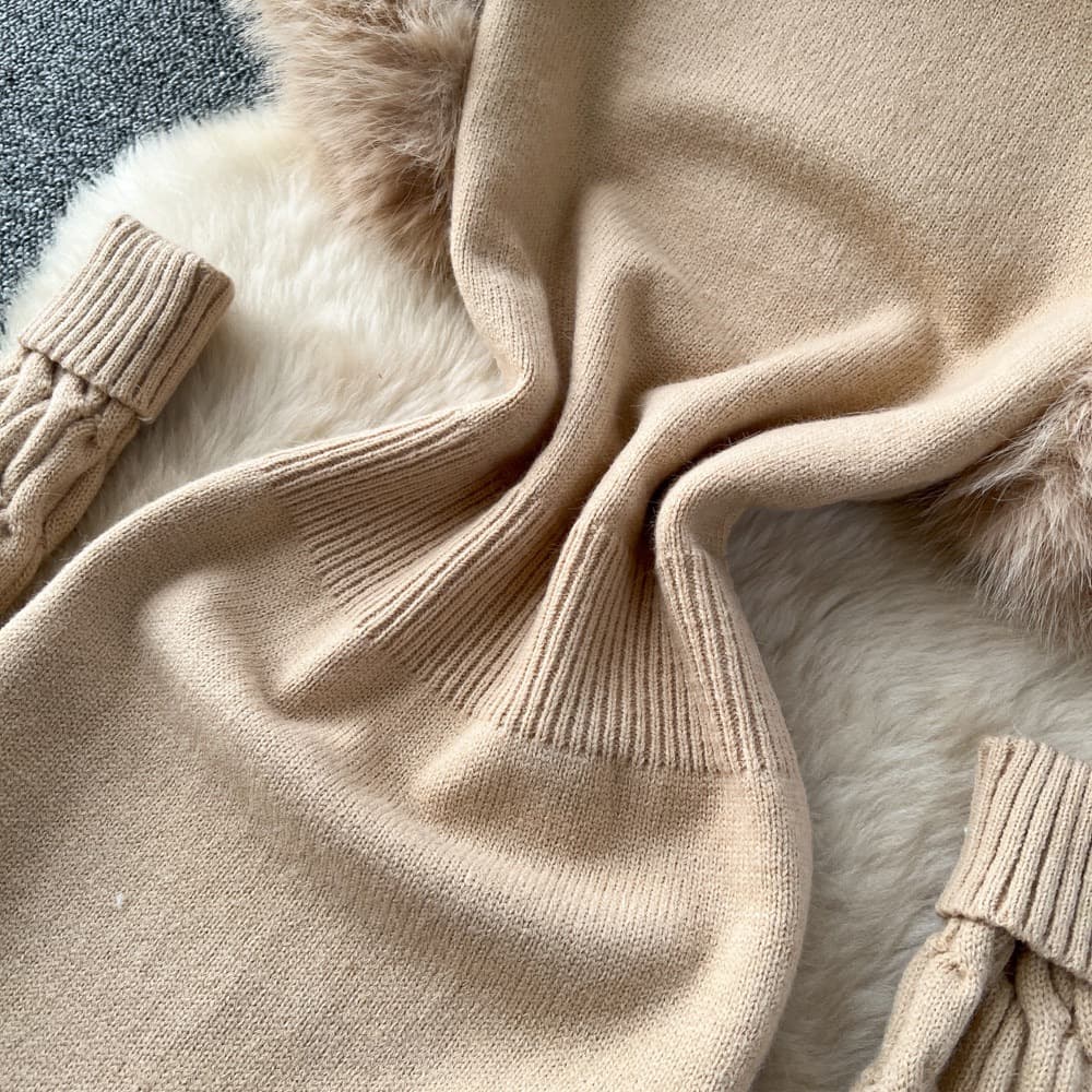 Faux Fur Trim Knit Dress – image 8