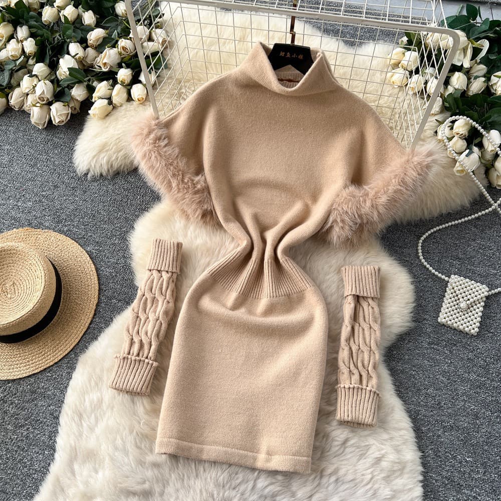 Faux Fur Trim Knit Dress – image 6