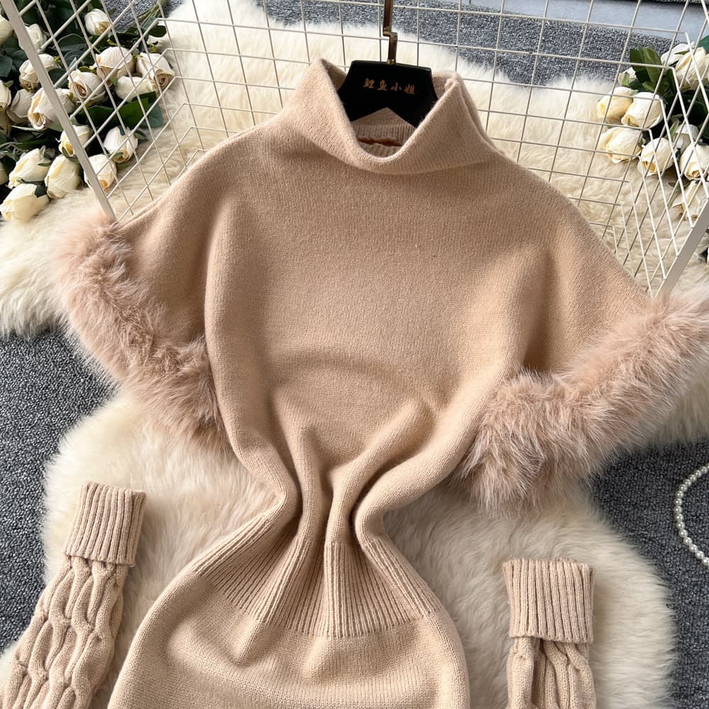 Faux Fur Trim Knit Dress – image 2