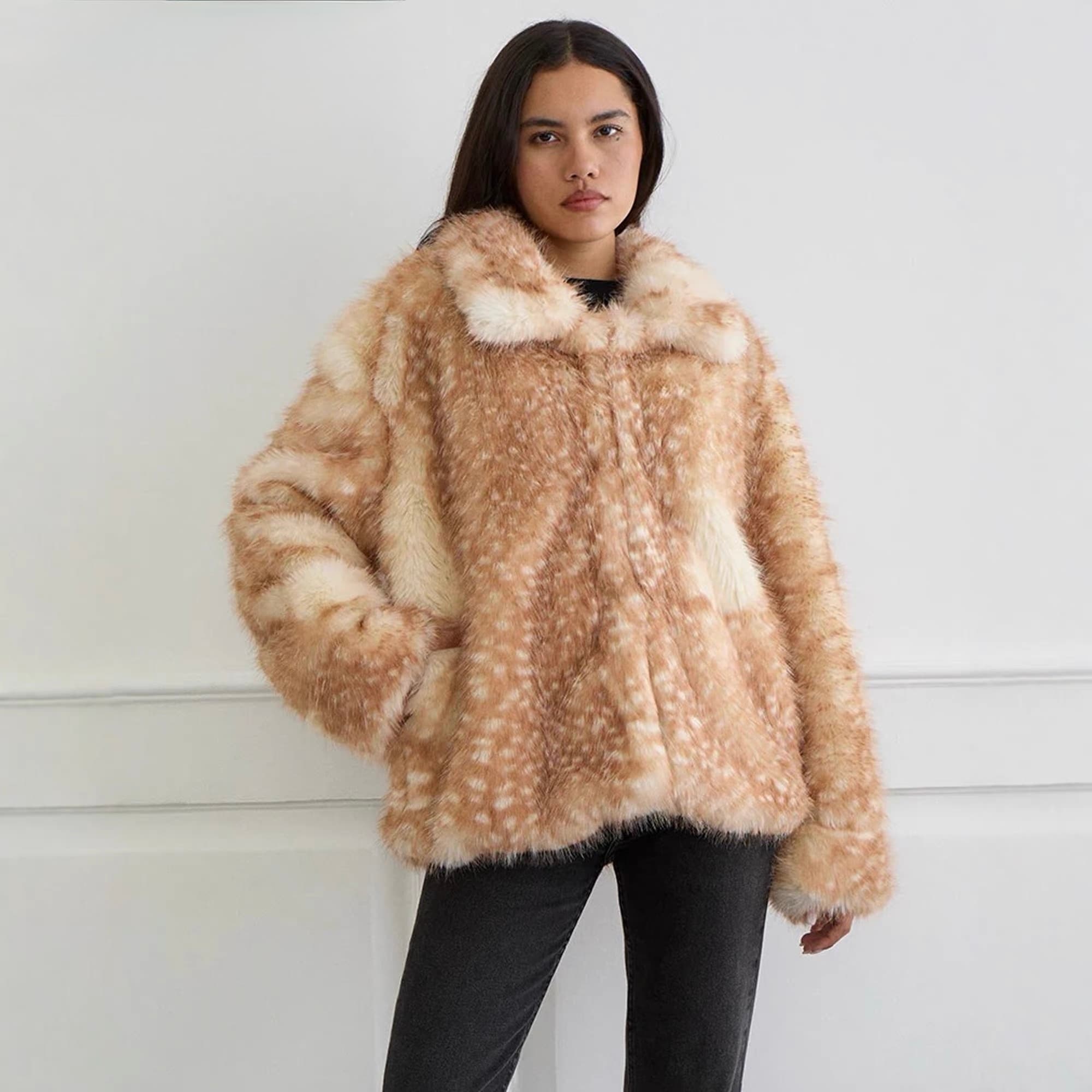 Faux Fur Animal Print Jacket
