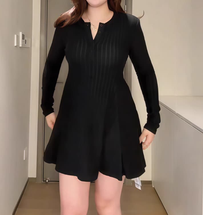 Ribbed Knit Button Detail Dress – image 4