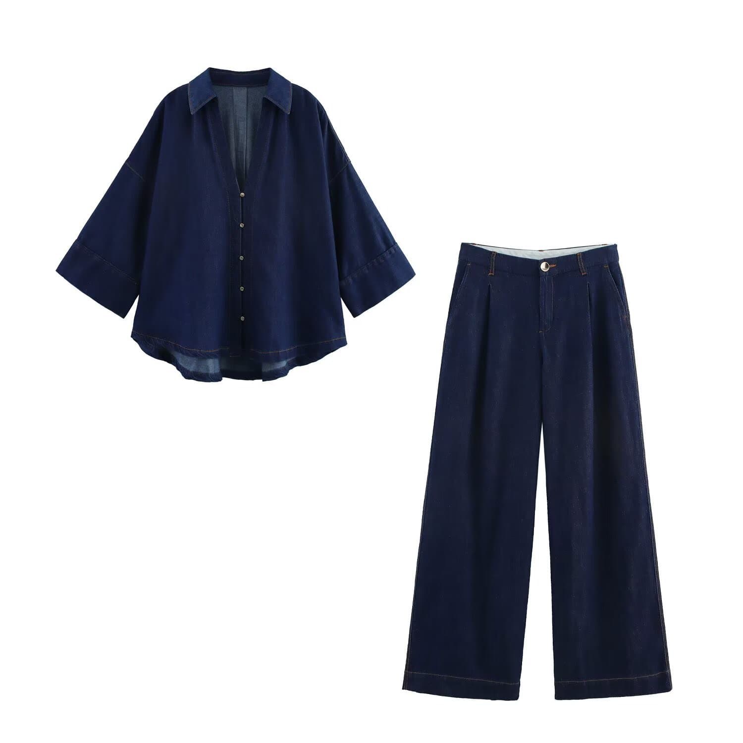 Dark Denim Button-Down Set