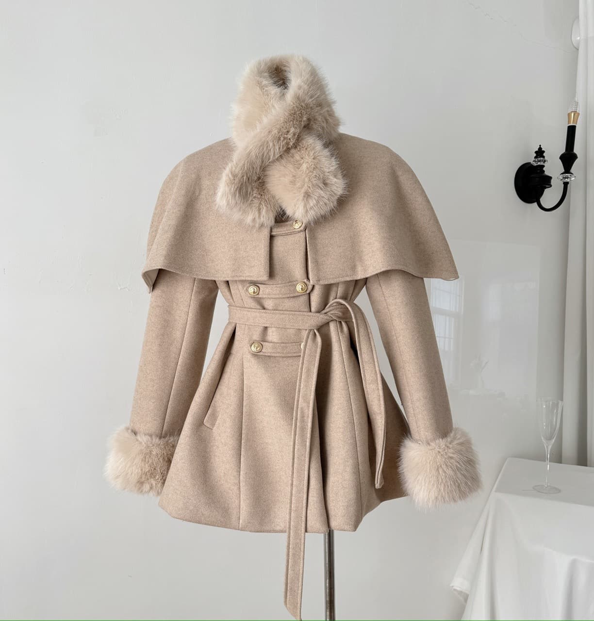 Faux Fur Trim Cape Coat