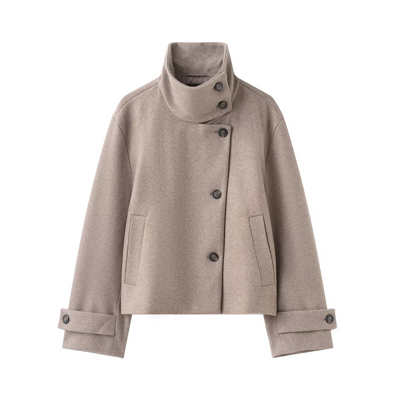 Asymmetric Buttoned Wool Blend Jacket