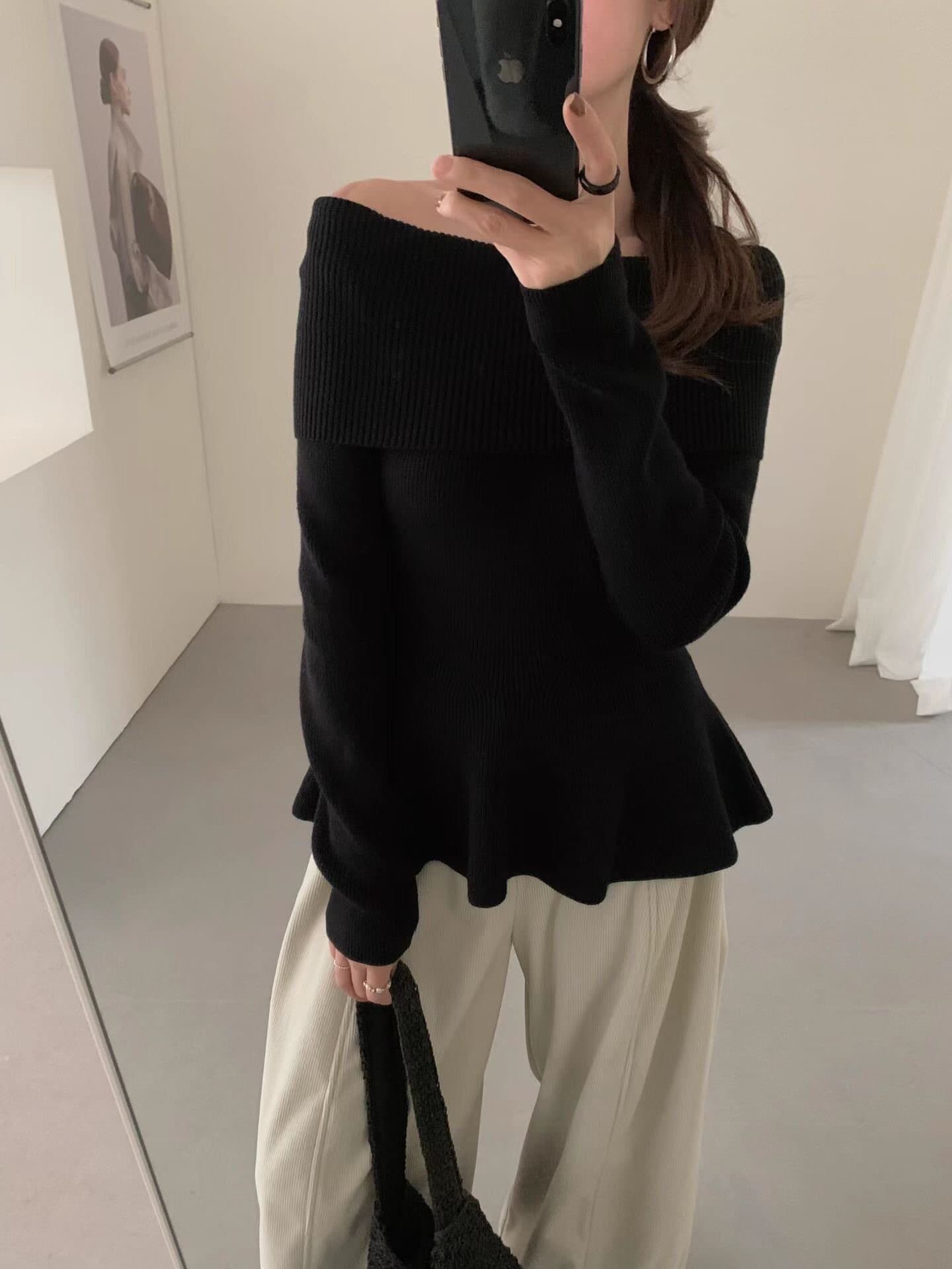 Off-Shoulder Ribbed Peplum Knit Top – image 5