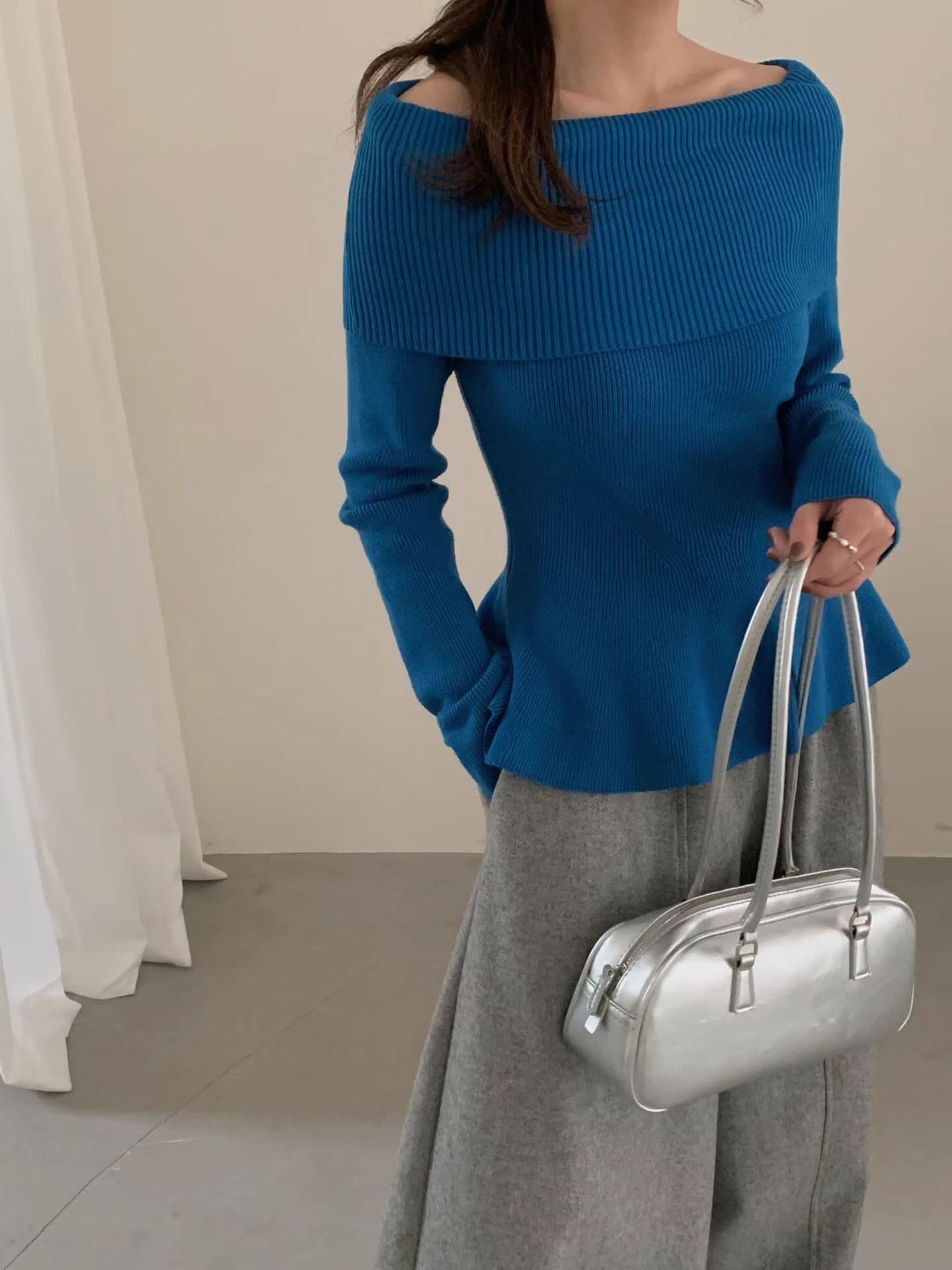 Off-Shoulder Ribbed Peplum Knit Top – image 6