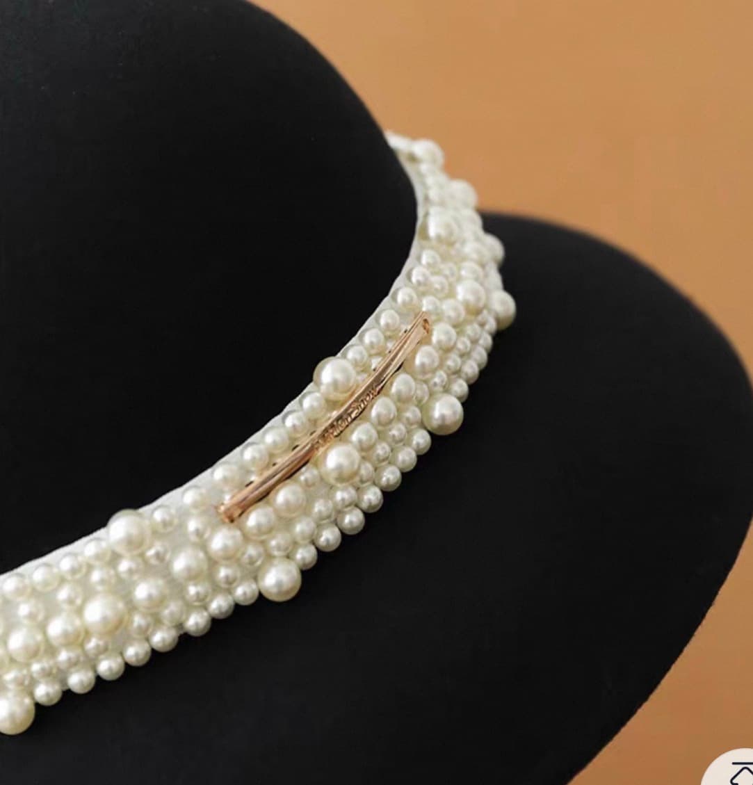 Pearl Embellished Black Felt Hat – image 2