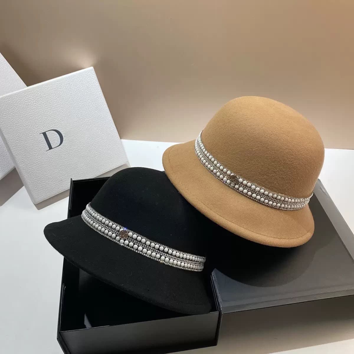 Embellished Pearl Wool Felt Hat
