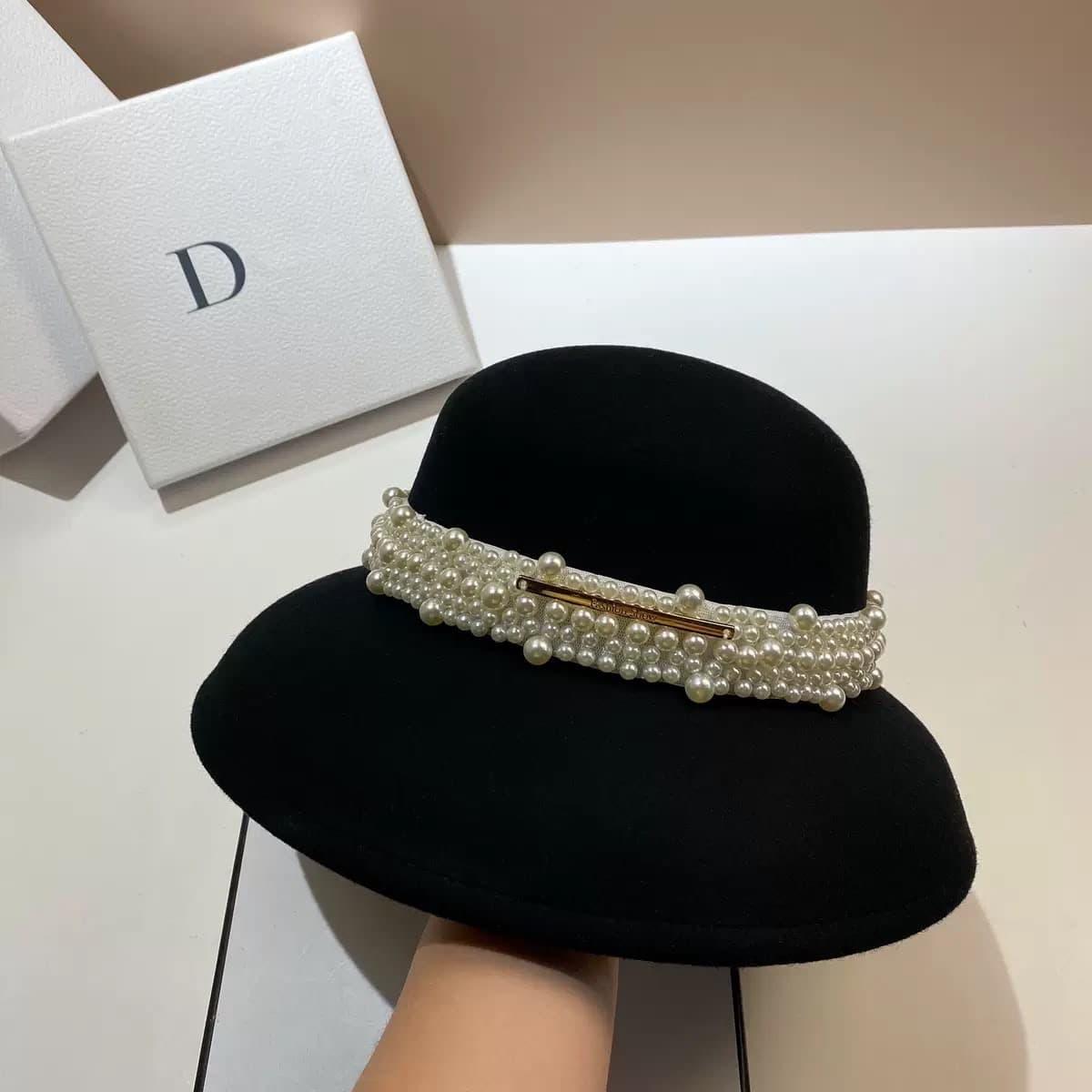 Embellished Pearl Wool Felt Hat – image 5