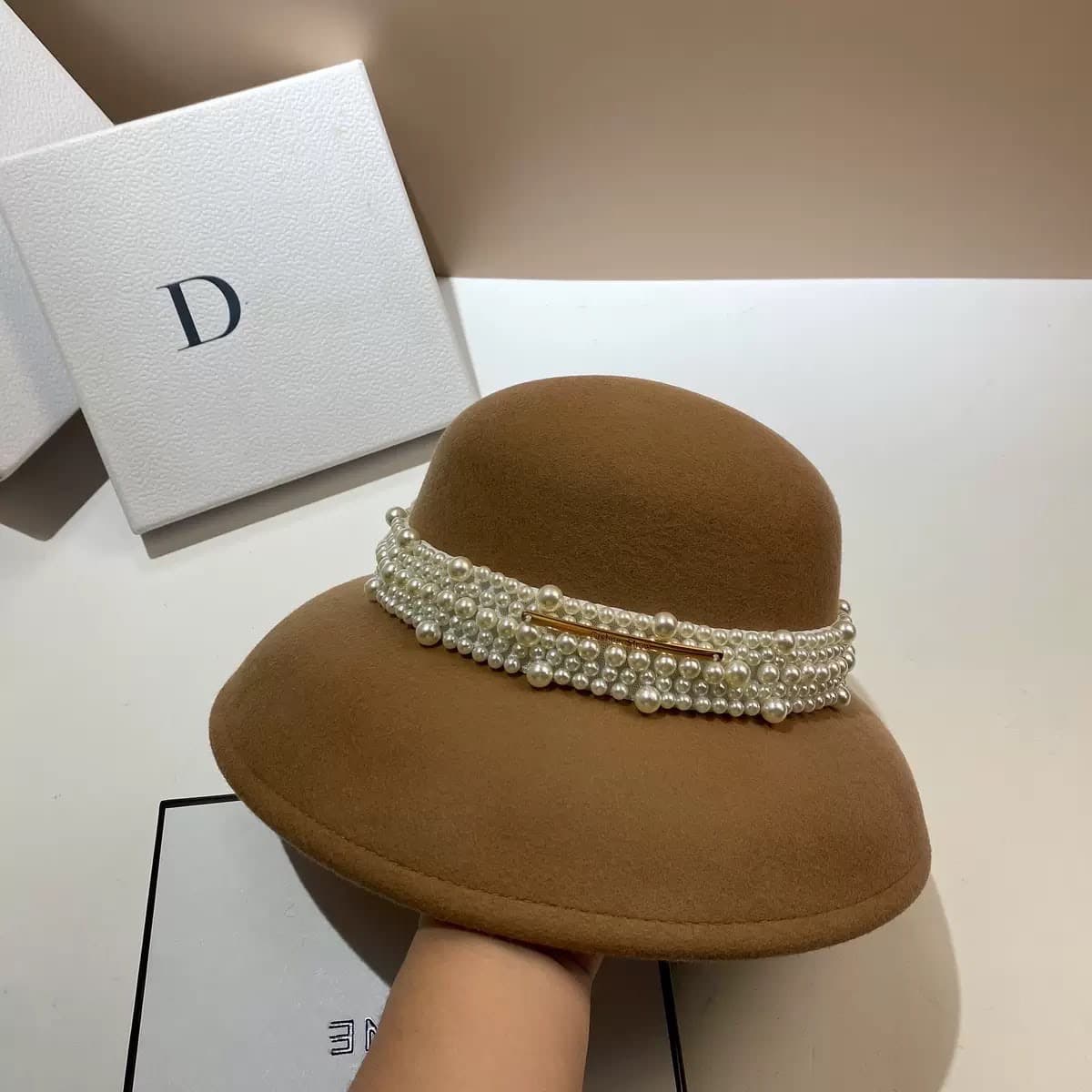 Embellished Pearl Wool Felt Hat – image 3