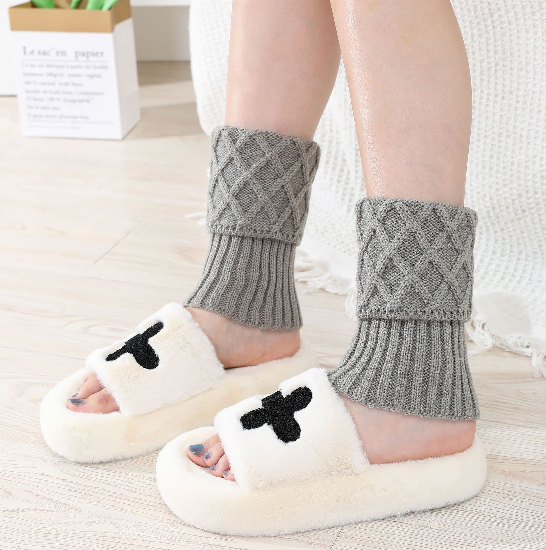 Plush Cross Detail Slippers – image 5