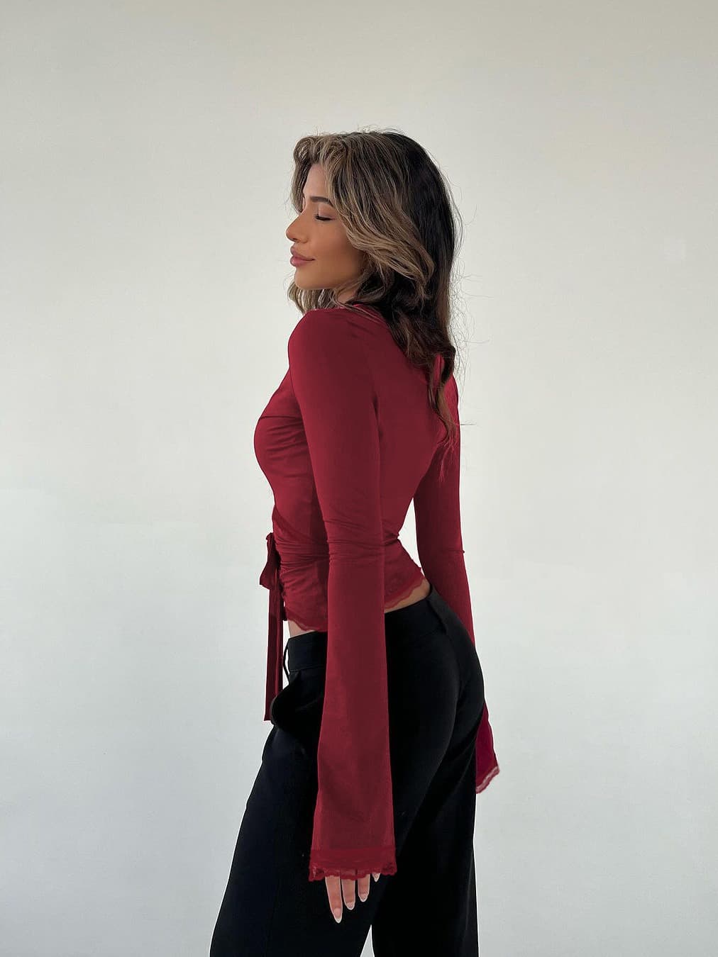 Lace Trim Wrap Tie Top – image 4