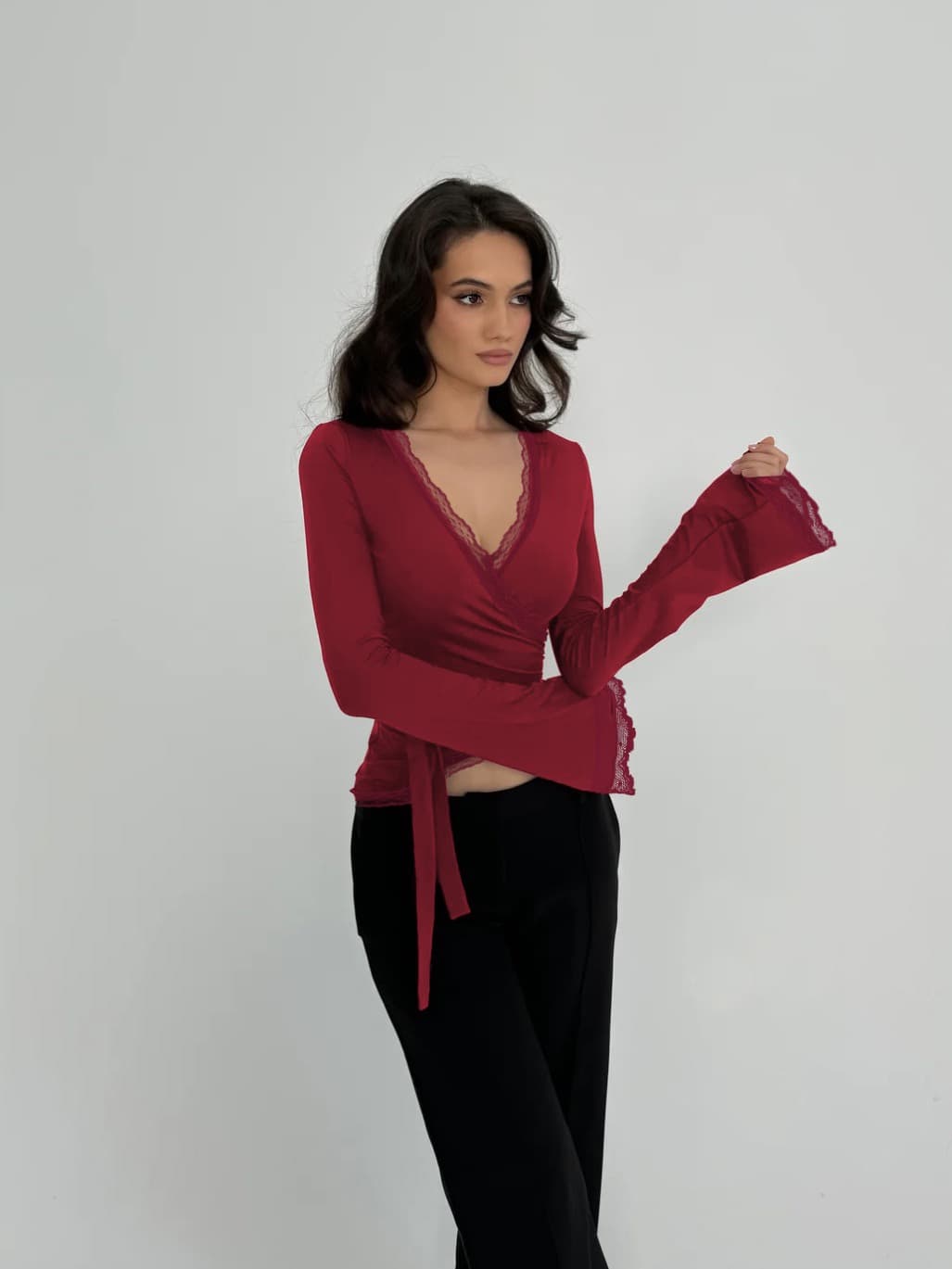 Lace Trim Wrap Tie Top – image 6