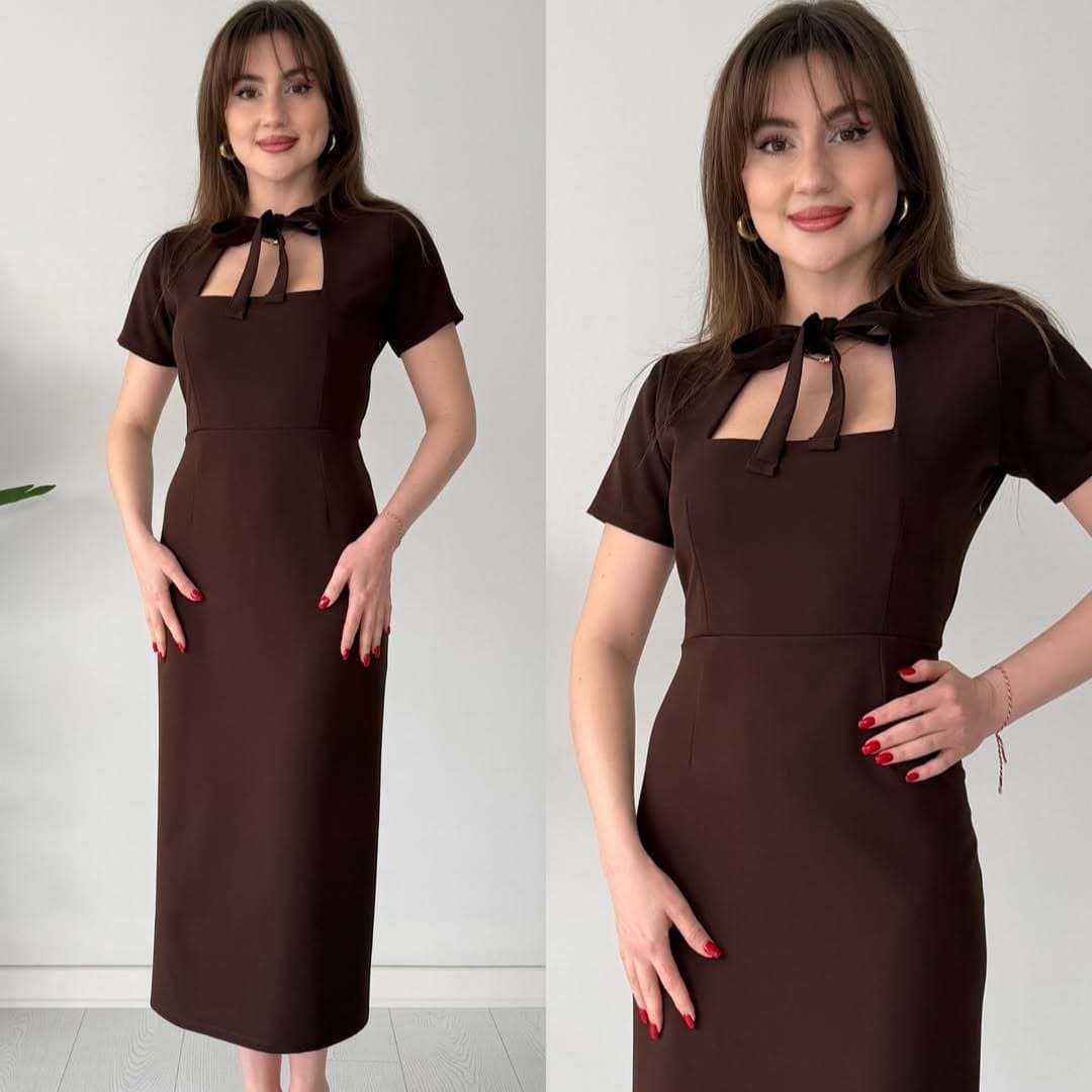 Elegant Square Neck Midi Dress – image 4
