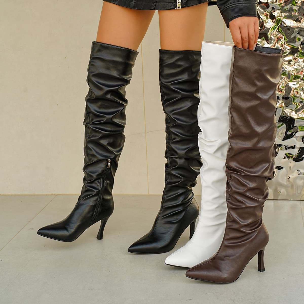 Slouchy Pointed Toe Over-Knee Boots